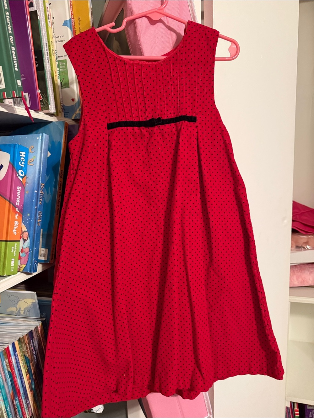 Classic Red Polka Dot Girls' Party Dress with Black Bow